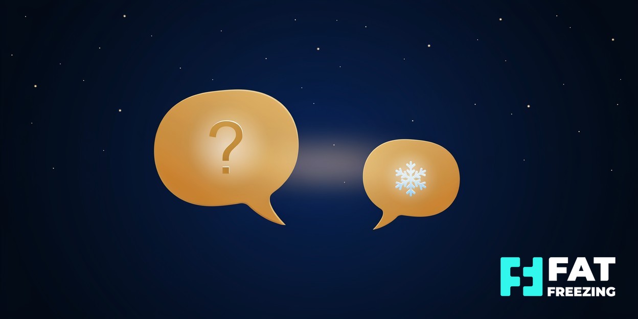 Two gold speech bubbles containing a question mark and a snowflake.